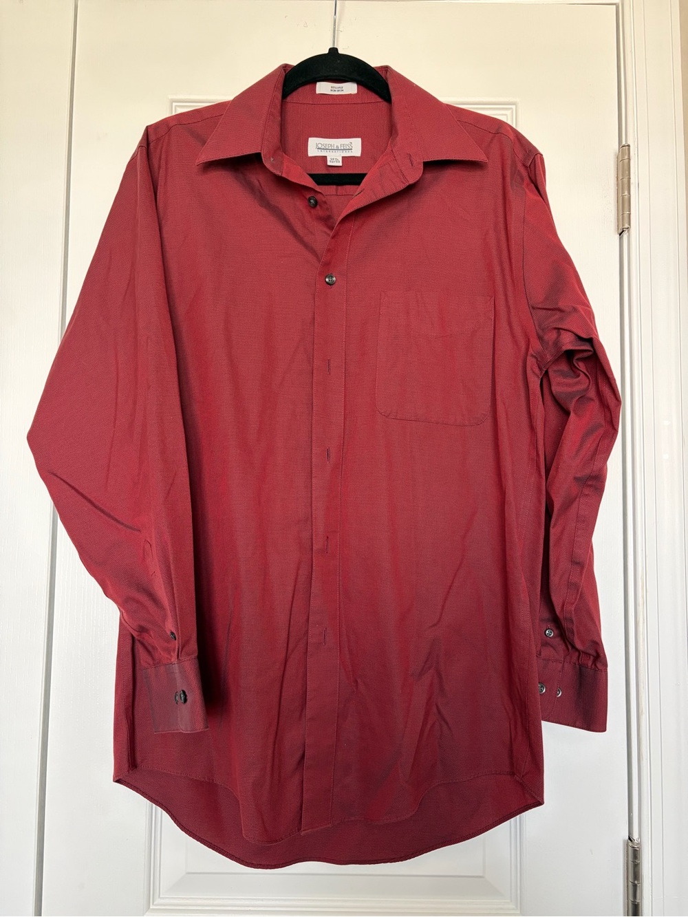 Joseph & Feiss Dress Shirt 14.5 32/33 Brick Red Non-Iron Long-Sleeve Cotton